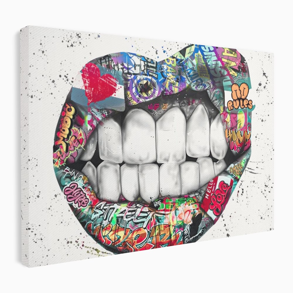 Tablou canvas cu tablou canvas cu buze graffiti, fara rama, pe sasiu de lemn